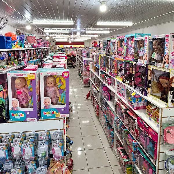 Corredor de brinquedos e bonecas da Biruta Presentes